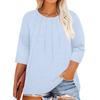Women's Solid Color Round Neck Plus Size Tops 3/4 Sleeves Elegant Shirt Tops