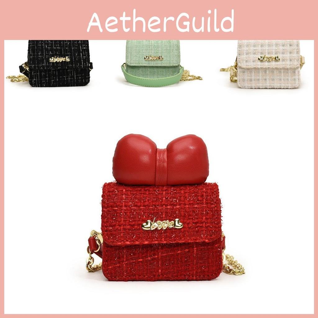 Sweet Adorable Bow Childrens Handbag Stylish Plaid Design Soft Pu Material For Everyday Use