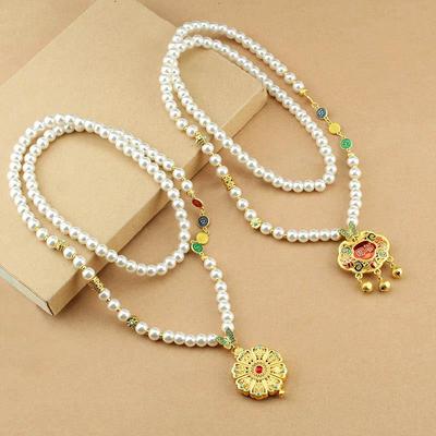 Ancient-Inspired Multi-Treasure Pendant Necklace for Women - Versatile Hanfu Accessory with Imitation Pearl Chain