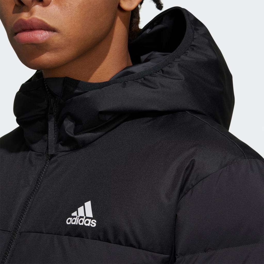 Adidas Solid Color Logo Print Zip-Up Hooded Down Jacket Men Outerwear Black HZ2597