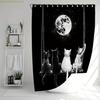 1pc Moonlit Cats on Swing Digital Print Shower Curtain - Black & White Whimsical Design with Black Cats, White Cats, and Full