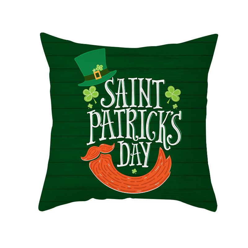 St. Patrick's Day Pillow Cover Green Cartoon Letters Four-leaf Clover Sofa Cushion Cover National Day Cushion