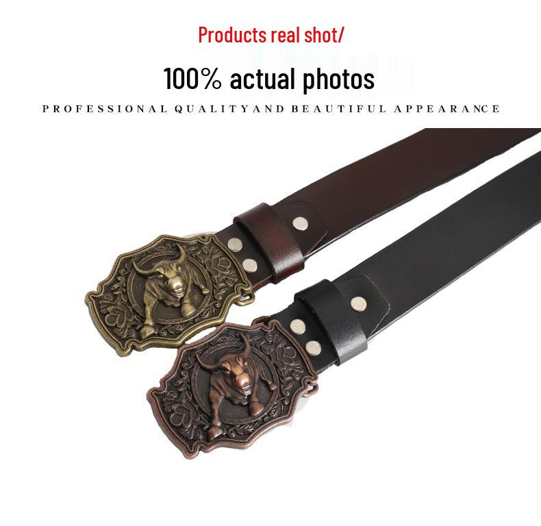 Vintage Bull Head Western Cowboy Men's Leather Belt - Personalized and Stylish