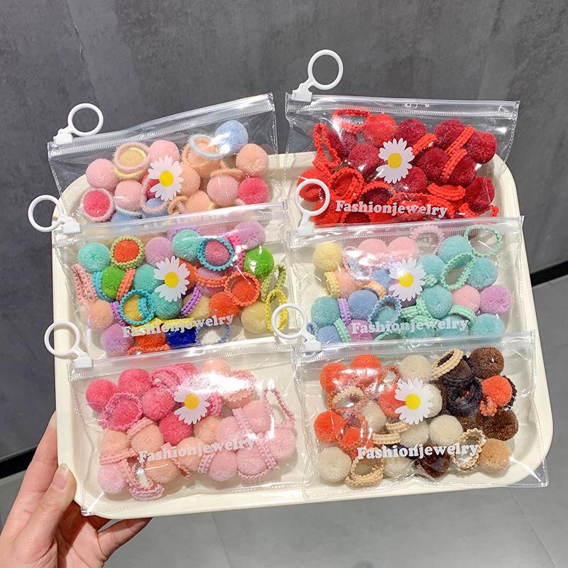 20Pcs Colorful Soft Plush Ball Hair Bands for Girls Kids Elastic Hair Ponytail Ropes Rubber Bands Headwear Hair Accessories Gift