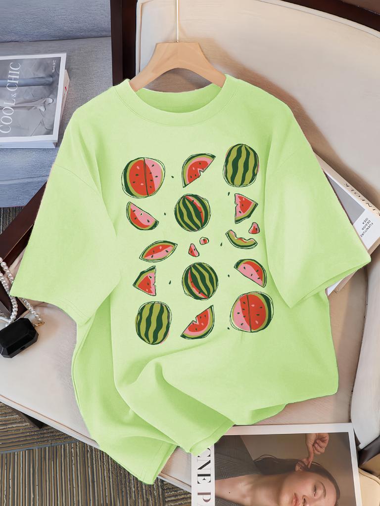 Delicious Watermelon Cut Open Print T-Shirt Women Cotton Street T Shirts O-Neck Oversize Clothes Casual Summer Short Sleeve