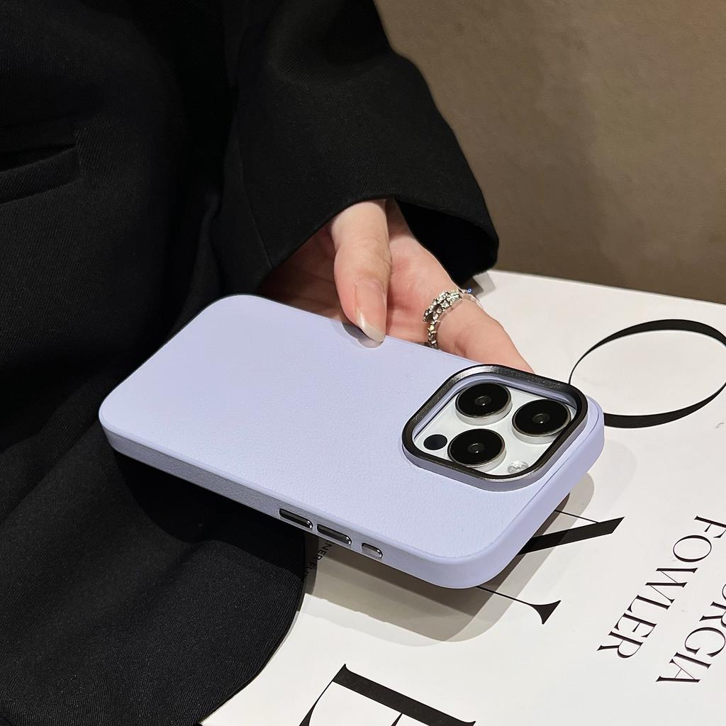 Simple high-grade solid color leather, suitable for iPhone16Pro max Apple 15 mobile phone case 12/13 soft case electroplating