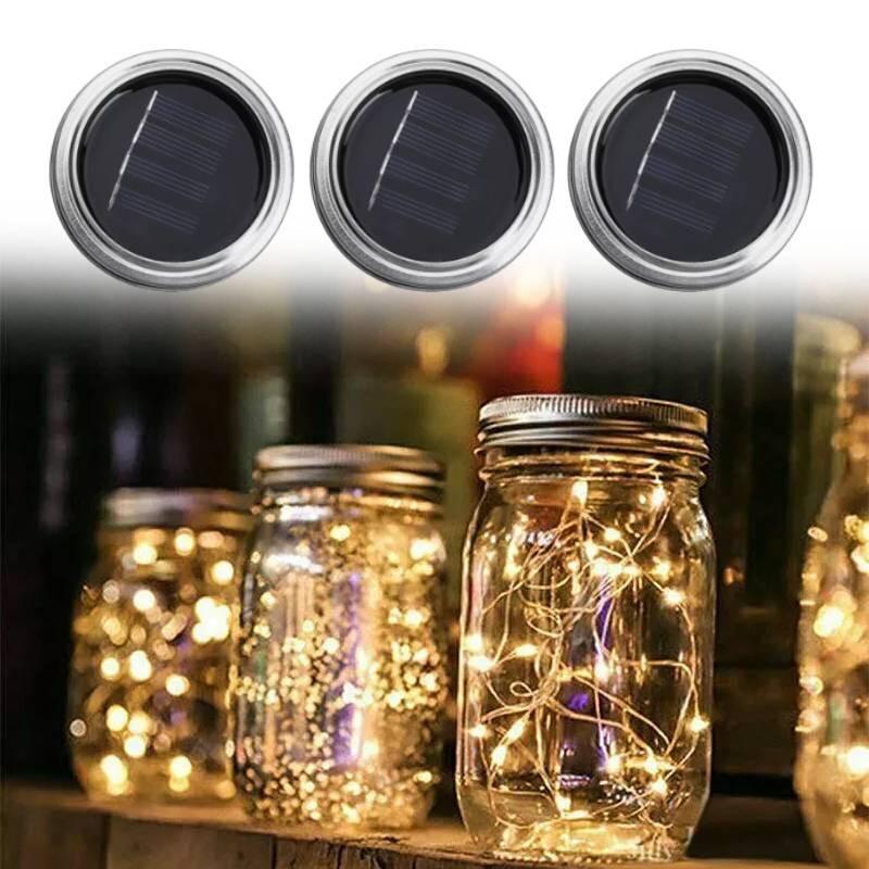 Güneş Enerjili Kavanoz Kapağı İpli Işıklar Su Geçirmez Dış Mekan Pilli Dekoratif Peri Işıkları