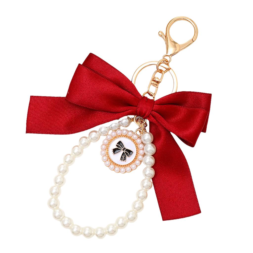 Fashionable Pearls Embellished Bows Bag Accessory Versatile Keychain Pendant Hanging Decoration For Purses