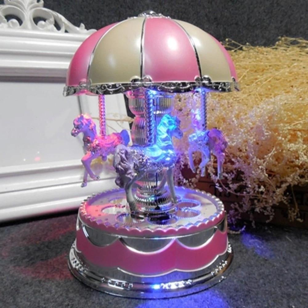 Luminous Carousel Ornaments Cartoon Horse Music Box Romantic Carousel Music Box Birthday Gifts