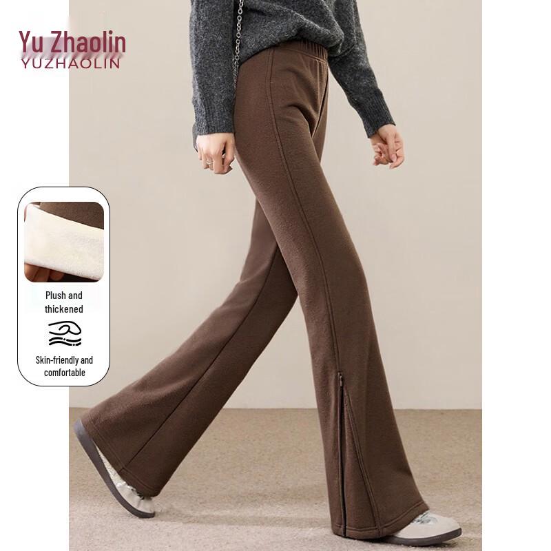 Women s Fleece-Lined High-Waist Split-Hem Bootcut Casual Pants L