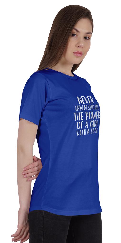 Inkmeso Womens Quote Top   Never Underestimate The Power Of A Girl With A Book   Graphic Print Tee