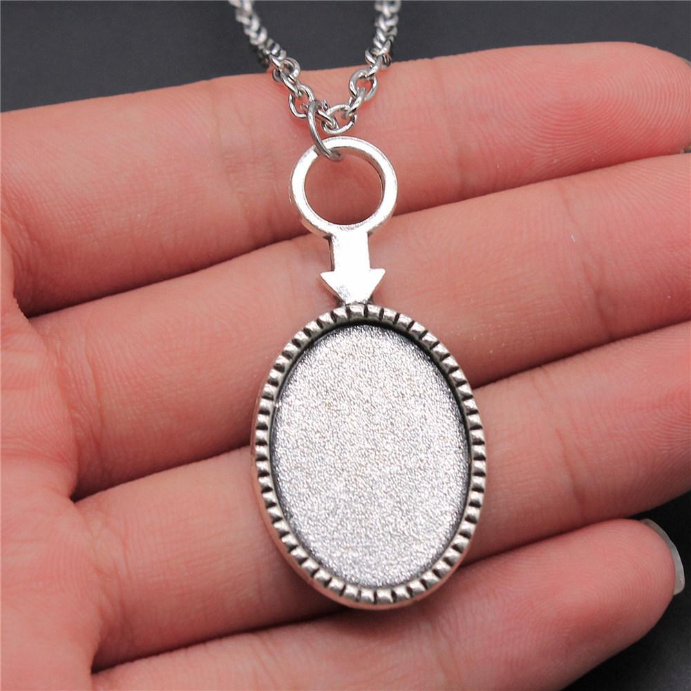 45cm Or 70cm Long Chain Necklace Oval Glass Cabochon Base Setting Tray Minimalist Jewelry Components QN054