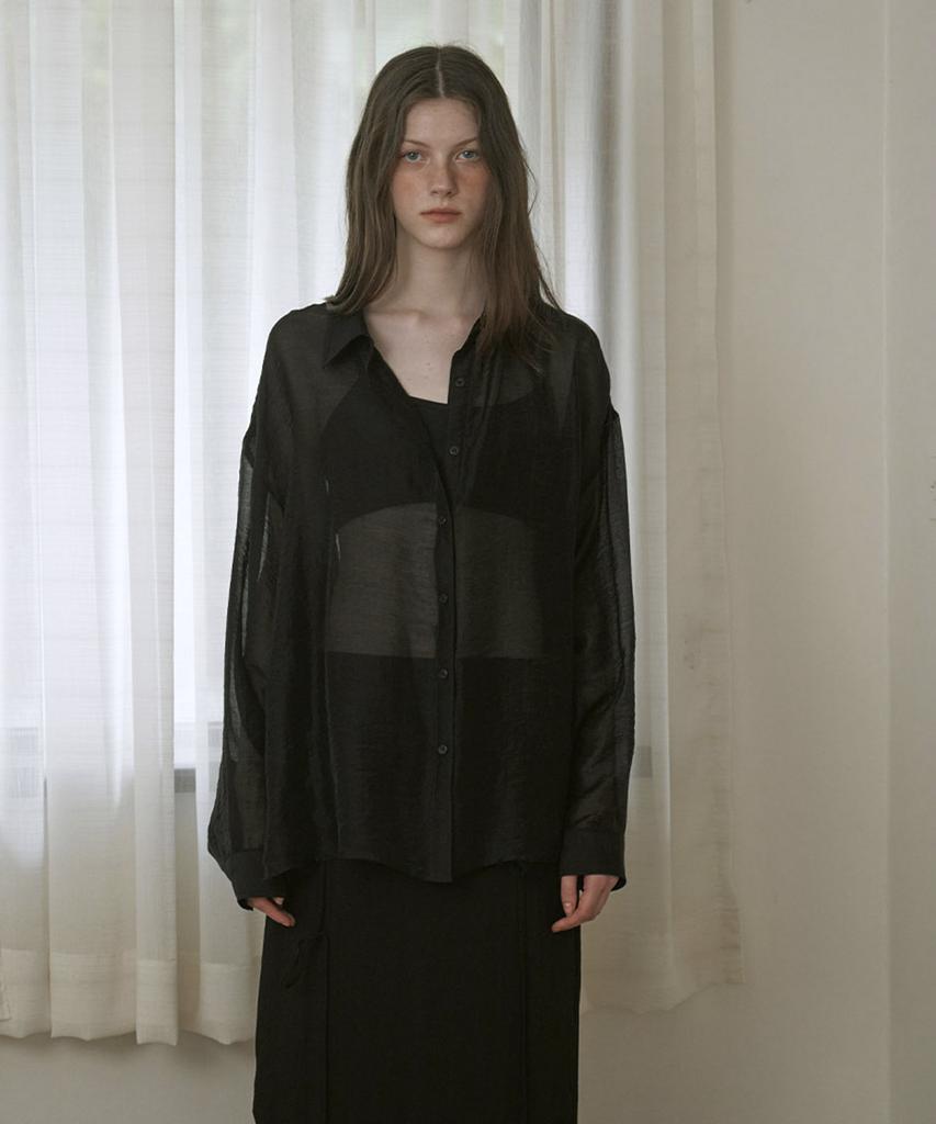 Mosyupamosyu See-Through Loose Fit Shirt [Black]