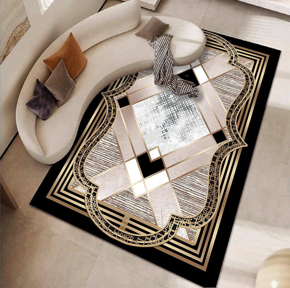 Luxury Black Marble Sofa Rug for Living Room European Large Area Non-slip Decoration Carpets Bedroom Study Tatami Soft Floor Mat