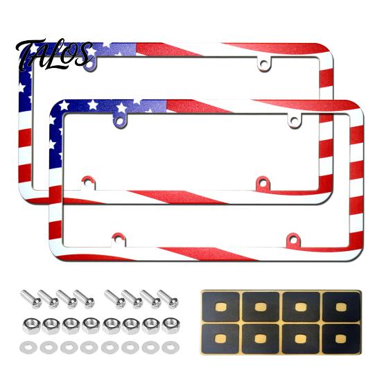 Durable License Plate Holder 2Pcs US Flag Frame Holder, Patriotic Car Tag American Star Stripes Covers, Auto Accessories