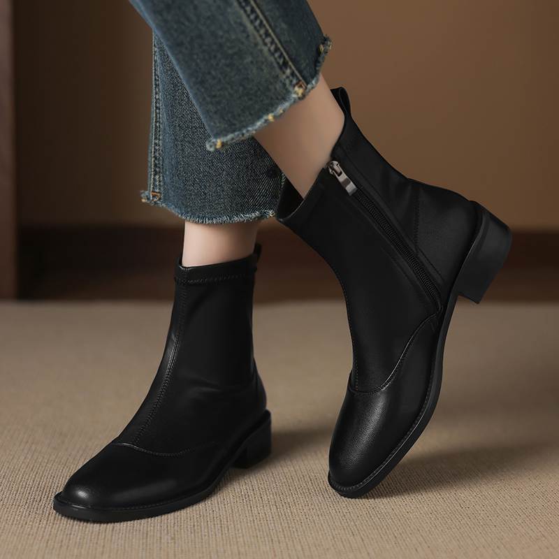 Krazing Pot Microfiber Round Toe Thick Heels Chelsea Boots Size 42 Zip Beauty Lady Women Stretch Ankle Boots