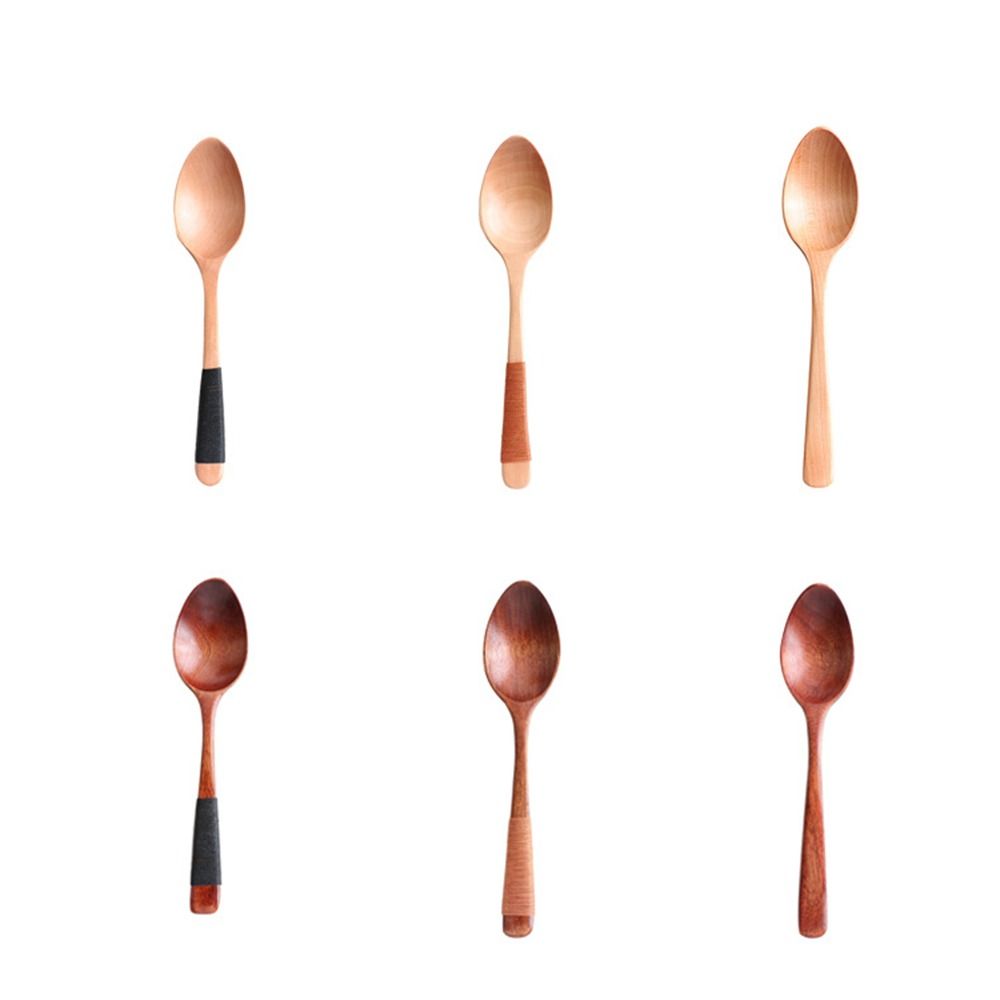 Kids Adults Elegant Eating Tableware Wooden Cutlery Kitchen Utensil Soup Spoons Scoop