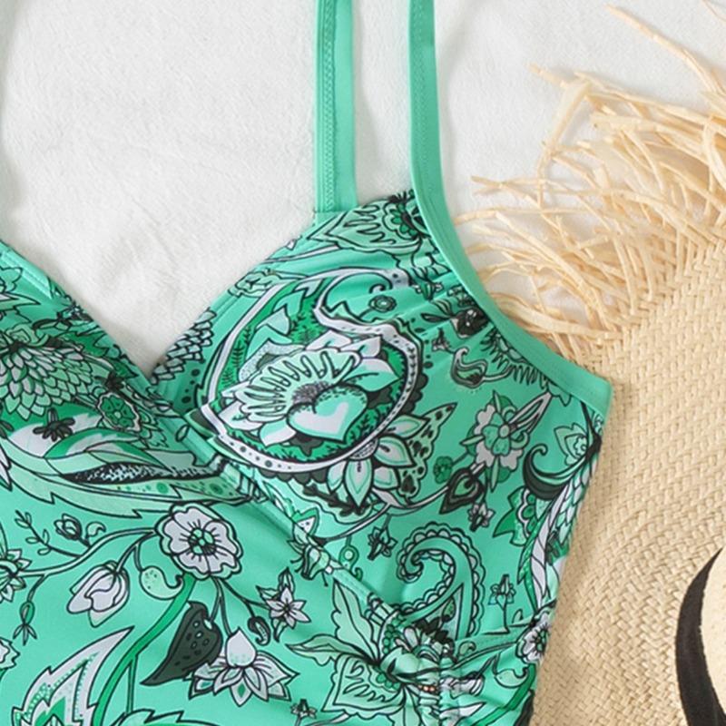 New one-piece sexy swimsuit tight waist side drawstring irregular printing sexy suspender swimsuit