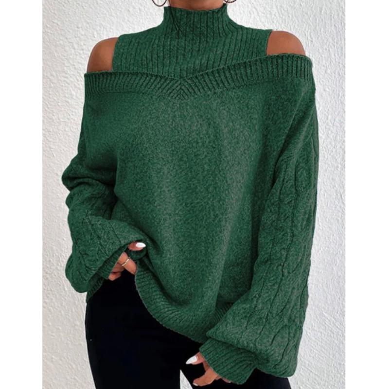 Hochwertiger Winter-Off-the-Shoulder-Halbrollkragenpullover für Damen, lockerer Strickpullover für Damen