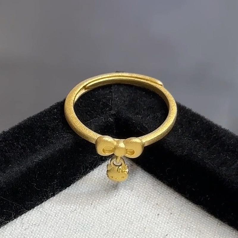 Xiaohongshu Bestseller: Kitty Bow Sand Gold Ring for Women - Elegant, Compact, and Stylish Adjustable