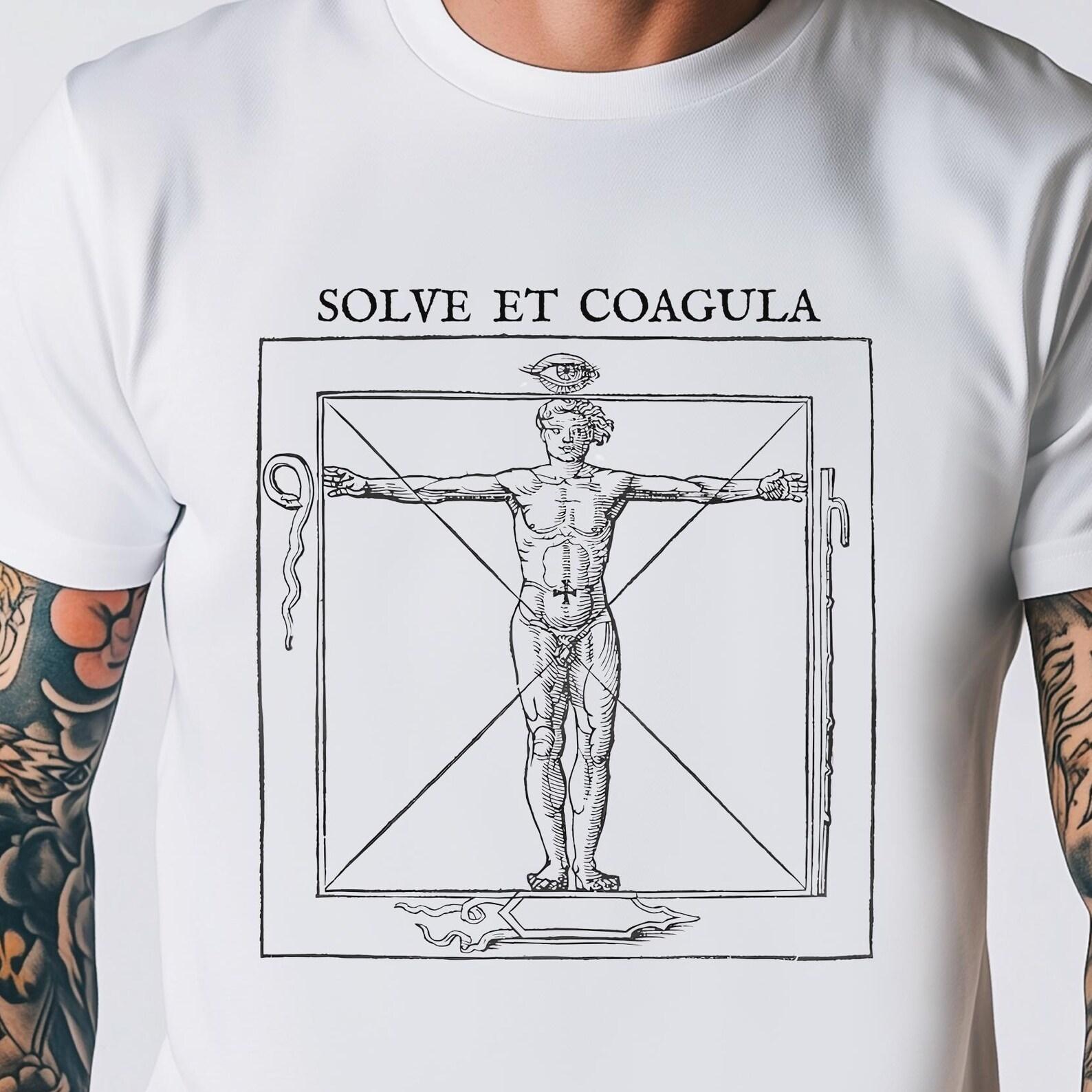 Solve et Coagula Shirt | Occult Alchemical Human Figure Tee | Hermetic Symbolism T Shirt Unisex Goth Top | Dark Design Text Above S