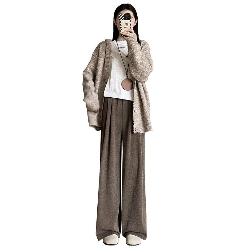 Black Glutinous Rice Pants Women's Spring and Autumn New Straight Loose Lazy Casual Small Winter Velvet Wide-leg Pants