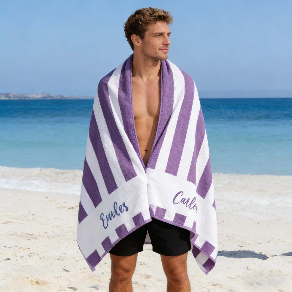 Personalized Striped Beach Towel Custom Name/Logo Oversized Microfiber Towel Summer Party Gift for Beach Swimming Bath Sports