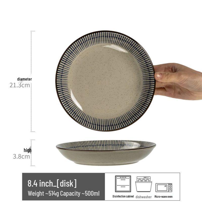 Retro Japanese Bamboo Hat Ceramic Bowl, 7-inch Tableware for Breakfast, Noodles, or Rice.