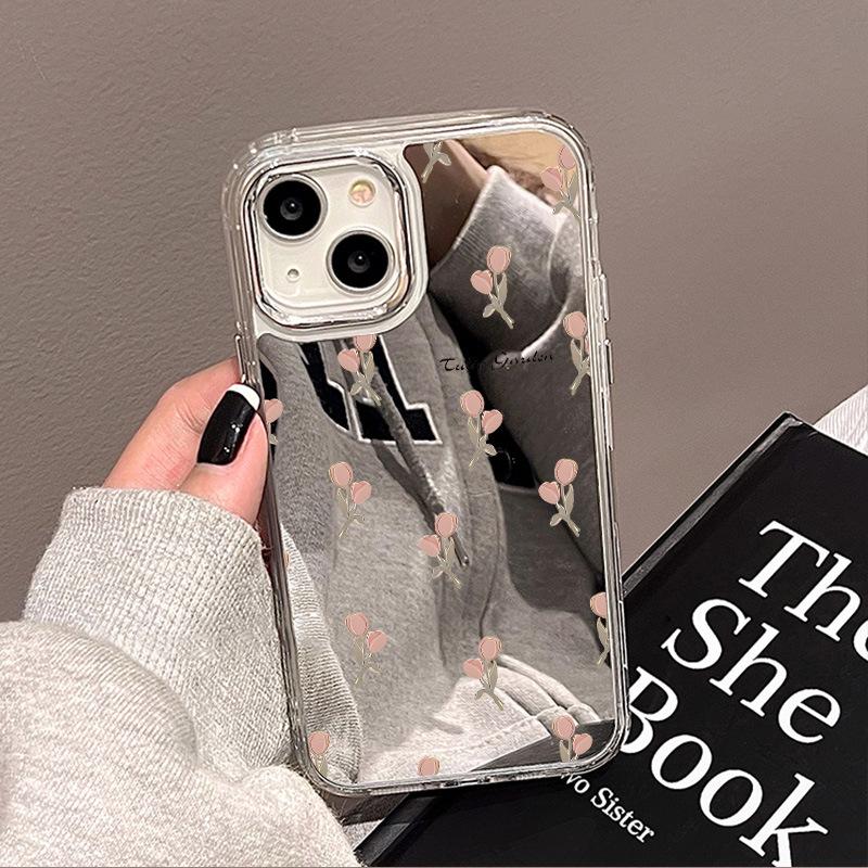 Applicable iPhone17ProMax pink tulip mirror phone case 16 Apple 13/14 large hole 15 niche x