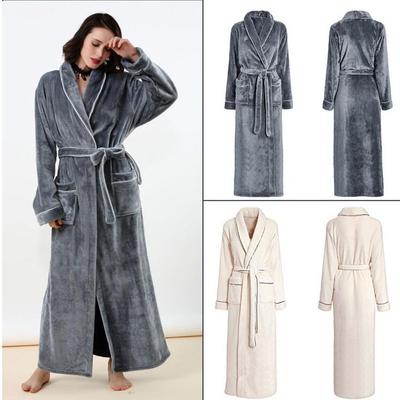 Flanell-Wintermantel mit V-Ausschnitt für Damen und Herren, Bademantel mit Gürtel, lange Ärmel, warmes Negligé, dicker Ultra-Colar-Fleece-Morgenmantel