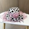 European, American and British temperament big edge top hat women's polka dot flower sun hat summer light and breathable organza sun hat