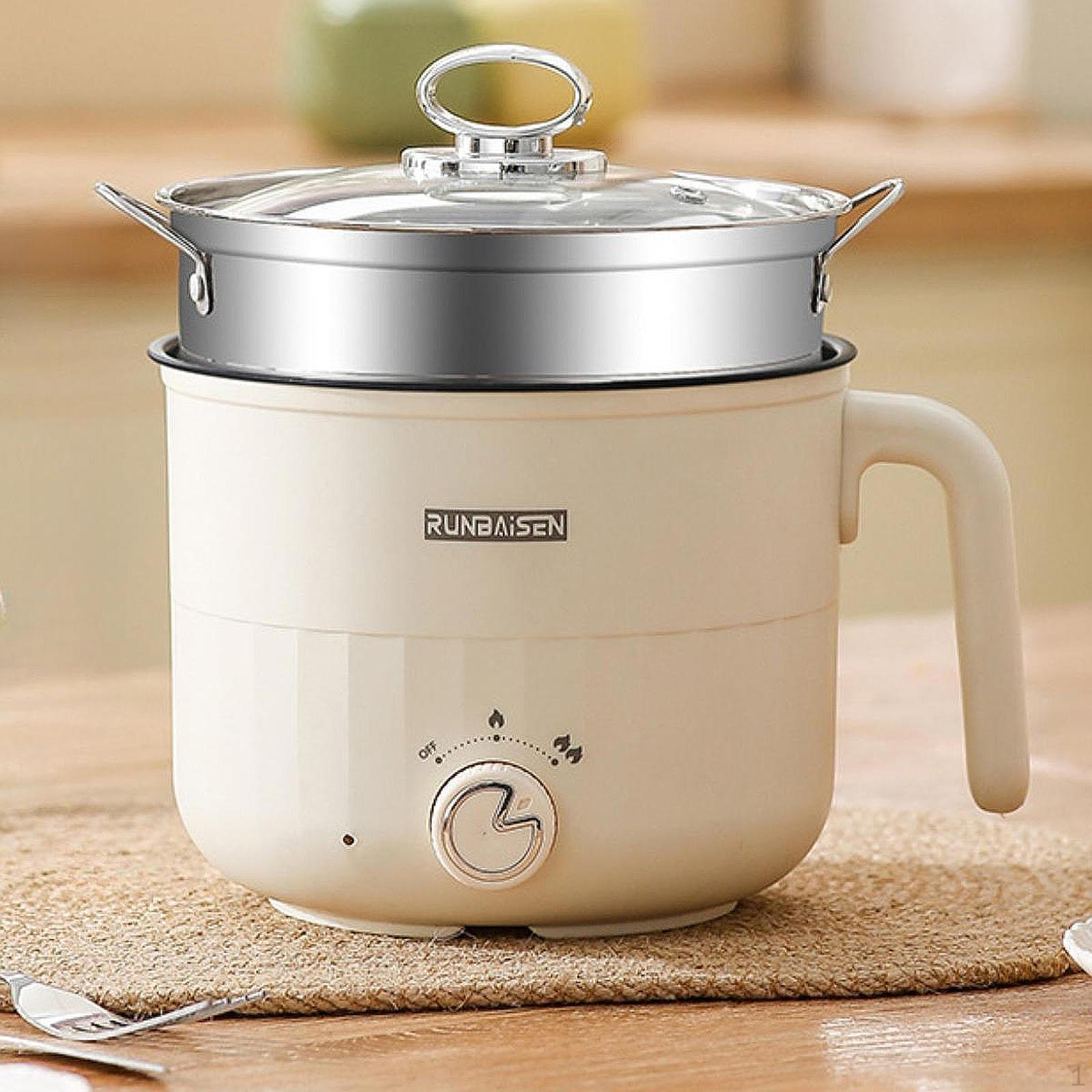 Electric Pot Ramen Cooker Cookware Cooking 1.8L with Steamer Skillet for Dumpling Pasta