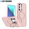 KEYSION Lens Stand Magnetic Phone Case for MagSafe for Samsung Galaxy A55 5G A35 A25 A15 A05S Matte Translucent Shockproof Cover
