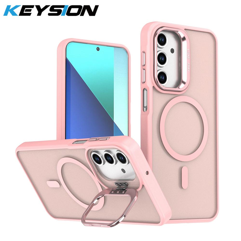 KEYSION Lens Stand Magnetic Phone Case for MagSafe for Samsung Galaxy A55 5G A35 A25 A15 A05S Matte Translucent Shockproof Cover