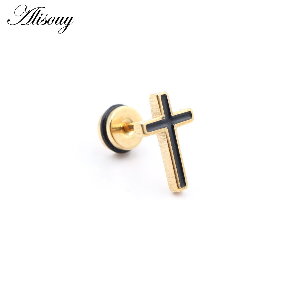Alisouy 2 Stück Edelstahl Delphin Eidechse Sonne Mond Kreuz CZ Damen Herren Ohrstecker Ohrring Tragus Helix Knorpel Piercing Schmuck