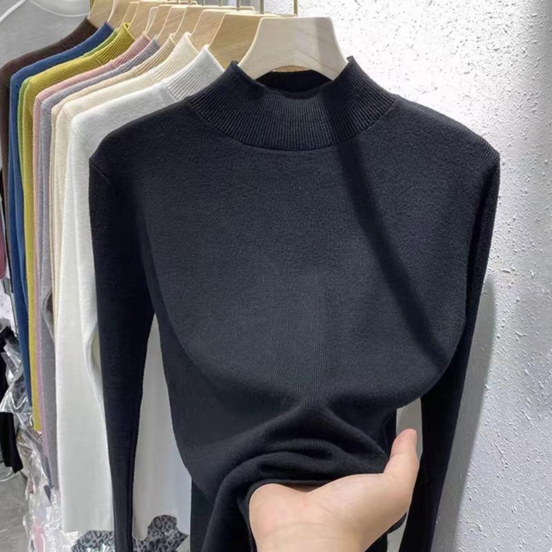 Autumn and Winter Half High Neck Base Sweater Women's Sweater Slim Fit Long Sleeve Knitted Sweaters Women Tops Fashion Casual Slim Fit Pullovers 25674