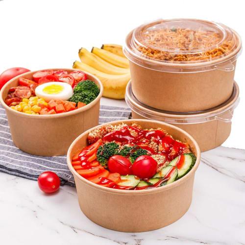 Lyellfe 50-Pack Kraft Paper Bowls with Lids, 25 oz. Disposable Soup Serving Bowls, 100% Biodegradable Salad Bowls, On-the-Go Food Containers for Party