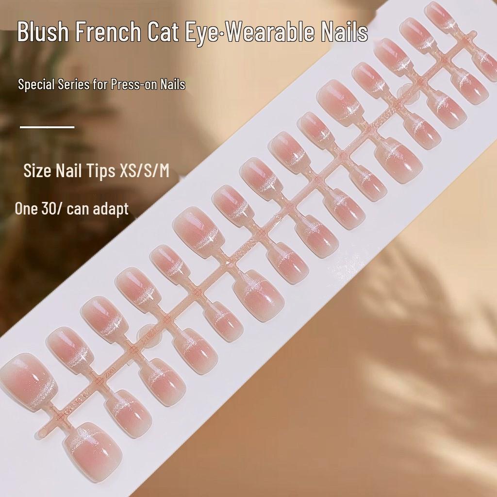 

Изысканный французский маникюр «кошачий глаз»: Универсальные румяна, носимые накладные ногти высокого класса