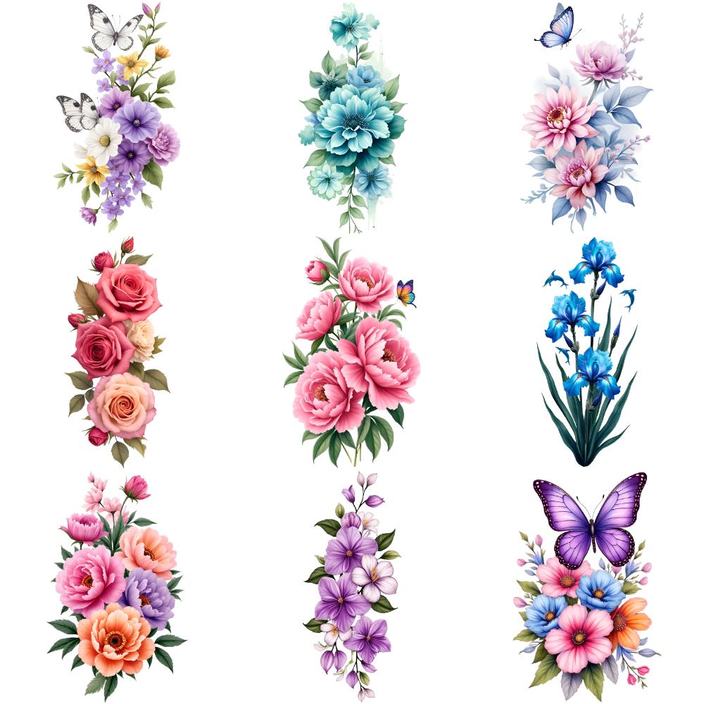 9 Stück Temporäre Tattoos Temporäre Tattoo-Aufkleber Florale Laterne Gelbe Sonnenblumen Orange Lilien Für Schultern Rücken Erwachsene