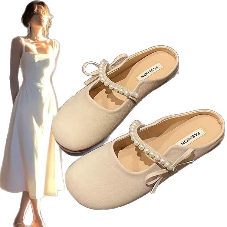 Flat Bottom Soft Bottom Bag Head Half Slippers Women's Versatile Wear 2025 New Summer Casual Pregnant Women Gentle Evening Shoes
