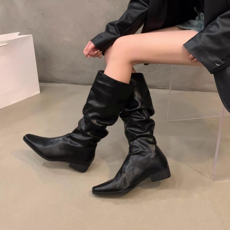 

Весенне-осенние новые сапоги-ботфорты на толстом каблуке с отворотом, с острым носком, на низком каблуке, повседневные, элегантные, темпераментные, облегающие сапоги 36 чёрный