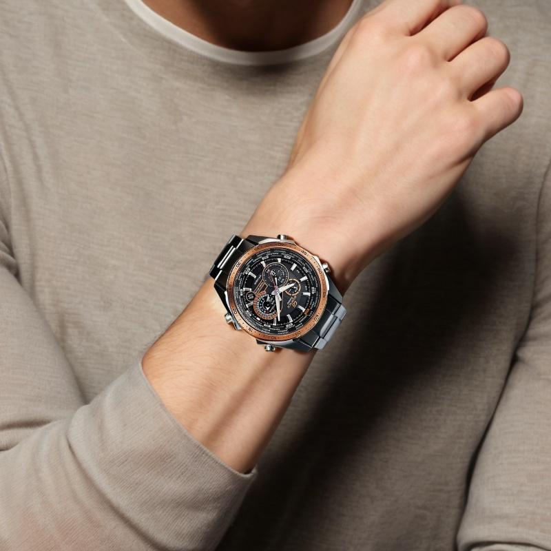 Casio EDIFICE Solar Powered Quartz Movement Stainless Steel Strap Japanese and Korean Watch Men's Watch Black Dial EQS-500DB-1A2