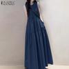 ZANZEA Women Loose Casual Round Neck Sleeveless Long Dress