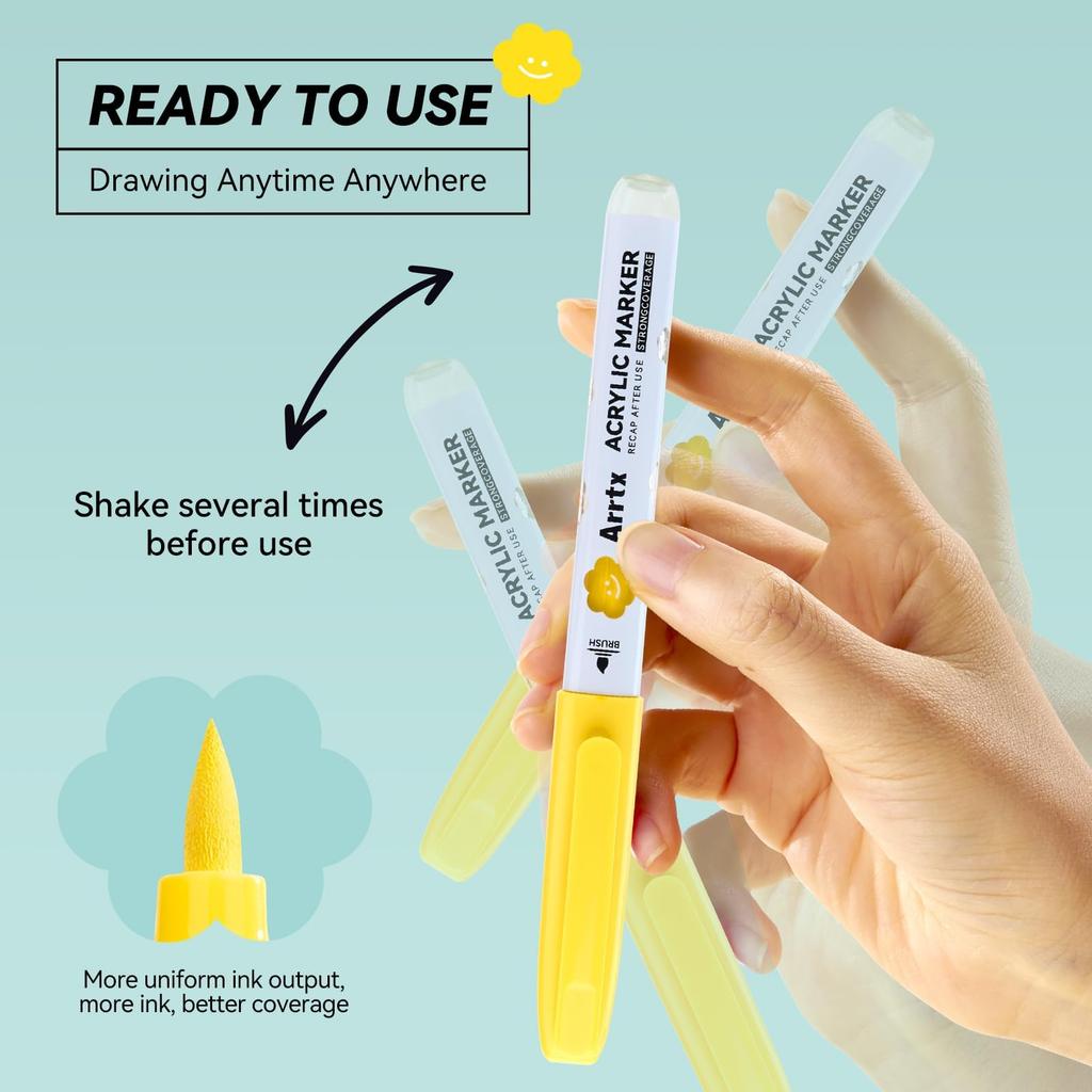 Arrtx Akryl 36 Penselpenn for Mineral- og Hobbymarkører, Farger, Direktefylltype, Vannbestandig, Maling, Glass, Tre, Stein, Keramikk, Stoff,