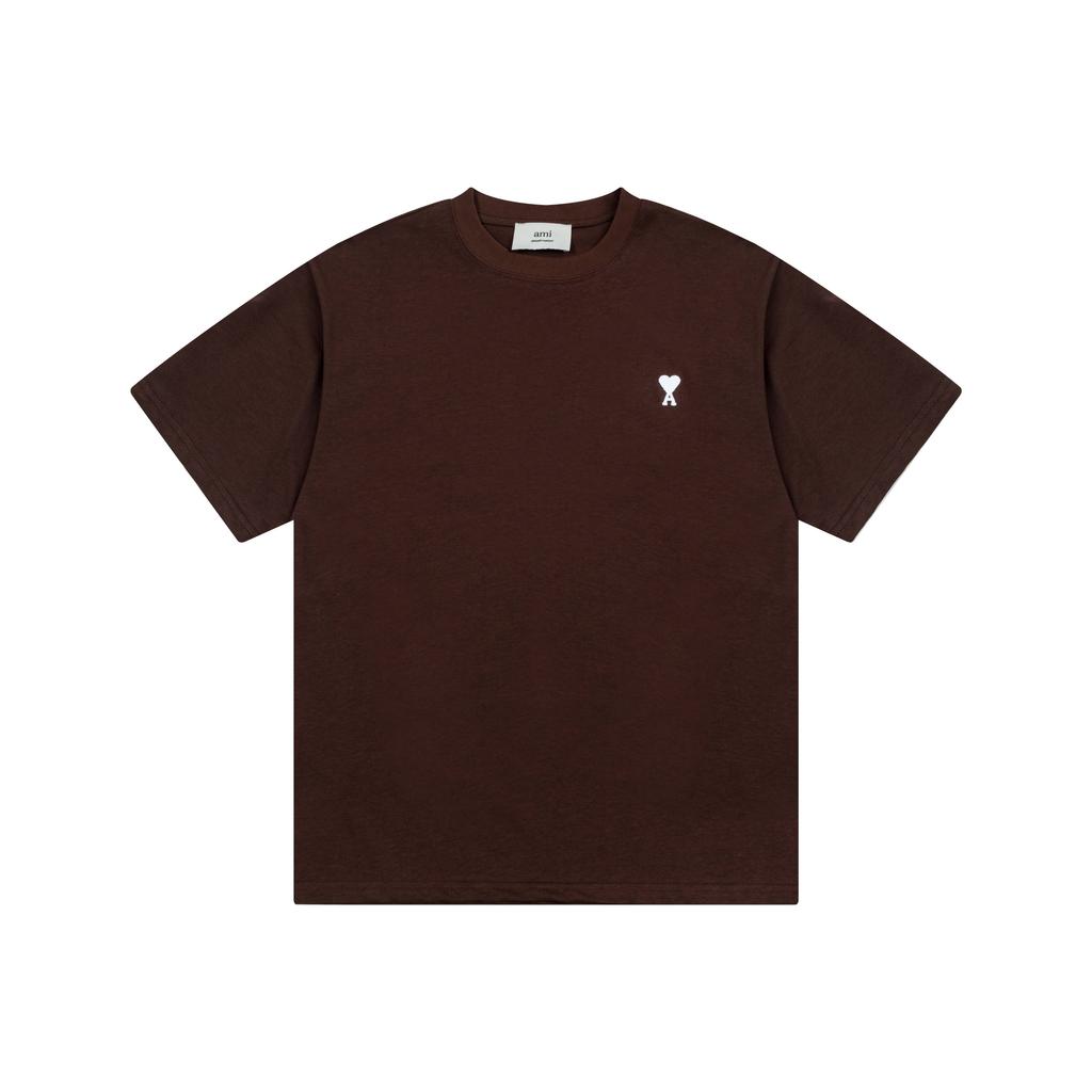 AMI 2025 Summer New Love Embroidered Logo Couple Cotton Short Sleeve Round Neck T-shirt