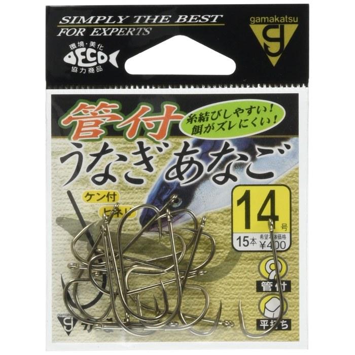 Gamakatsu Single Hook with Tube, Conger Eel/Hagfish, Size 12, 15 count, Brown, 68154
