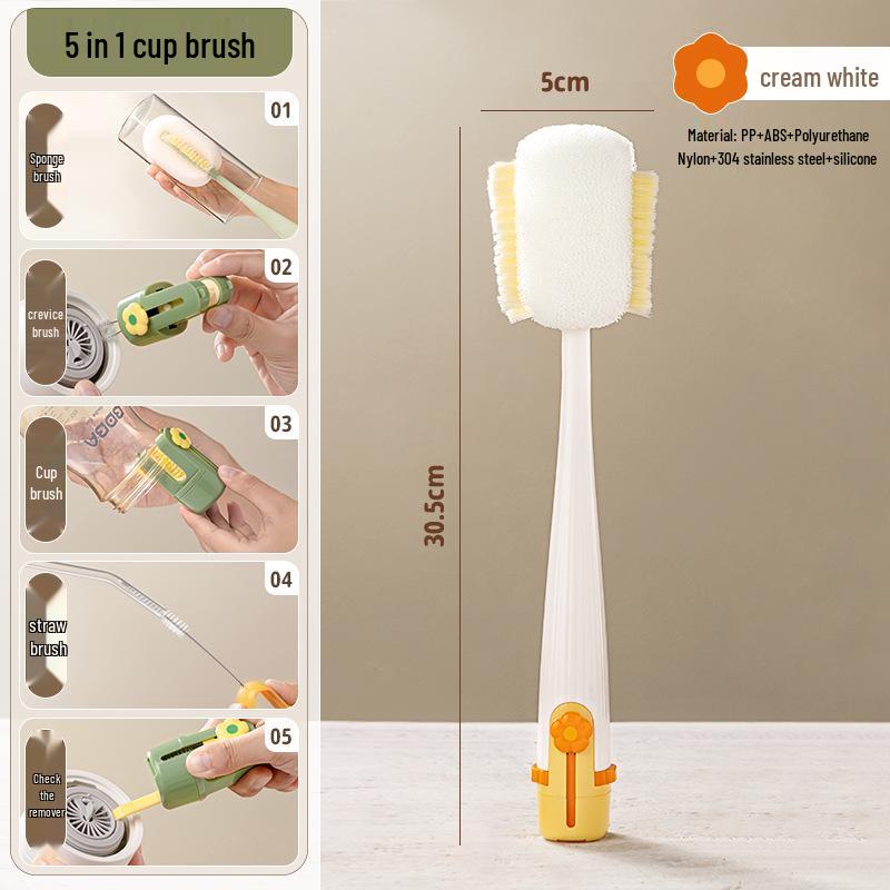 5-in-1 Long Handle Brush for Cleaning Thermos, Water Cups, and Bottles