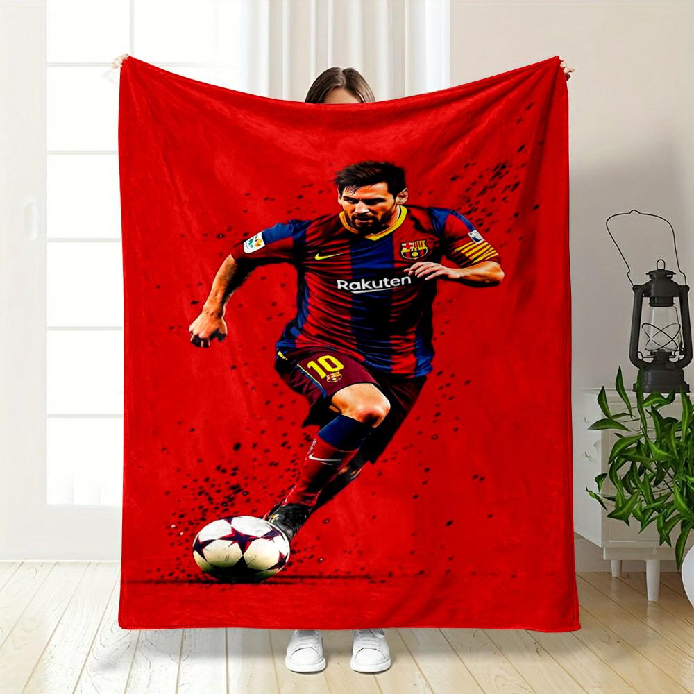 "Soccer Player in Red and Blue Design Flannel blanket for bedroom, living room, sofa, and nap