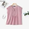 ZANZEA Women Casual V-Neck Sleeveless Stripe Tank Tops