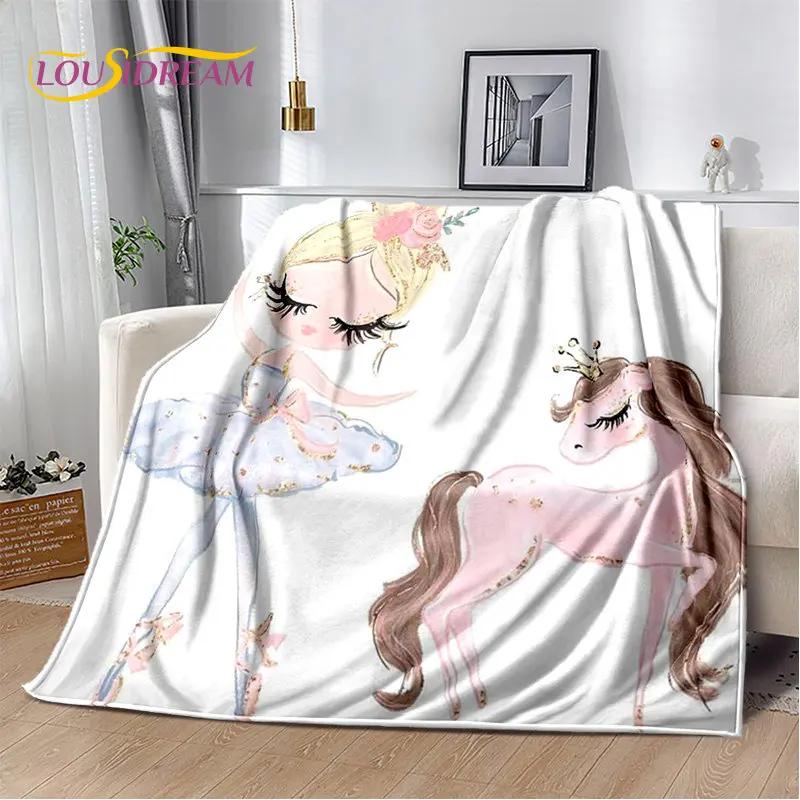 Cute Ballet Girl Ballerina Unicorn Cartoon Soft Plush Blanket,Flannel Blanket Throw Blanket for Living Room Bedroom Sofa Picnic